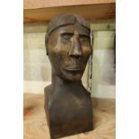Carved wood head and shoulder bust 37cm high (crack to back of head)