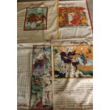 Four Indian print on cotton wall hanging calendar artworks