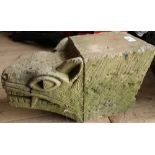 Dressed and carved block of sandstone with gargoyle type head (40cm x 16cm x 24cm)