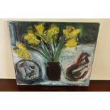 Unframed oil on canvas artwork by George Hainsworth "Daffodils" monogram initial lower right (61cm x