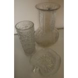 Mid-late 20th C design glass vase with flared rim, another similar of tapering form and apple shaped
