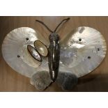 Unusual 20th C silver plate & large Mother of Pearl/shell dish in the form of a butterfly with