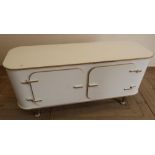 Early 1970s style retro white laminate side cabinet on chromed legs