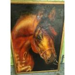 Extremely large oil on canvas head and shoulder portrait painting of a horse (Arab Stallion)