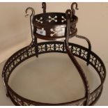 19th/20th C wrought metal centre hanging Baronial style fitting with traces of silver plate (