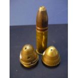 French Flak Anti-Aircraft Round, the base stamped Fse Mons 93 Lot 4, and two British brass fuse nose