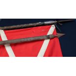 Quality reproduction/re-enactment medieval style spear mounted with flag pendant and a similar lance