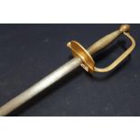Late 18th C Infantry Officers style dress sword with 28 1/4 inch blade, with brass guard knuckle bow