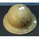 British WWII period steel helmet with impressed mark BA 2225 complete with liner and chin strap. the