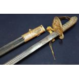 British Royal Navy Officers Sword with 30 1/2inch double fullered blade with engraved and etched