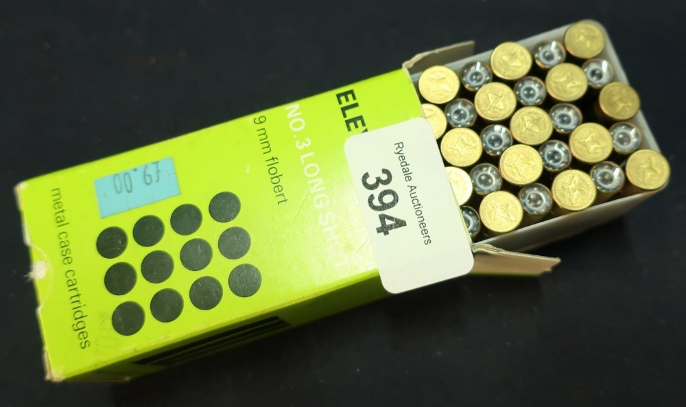 One box of 50 Eley No 3 long shot 9mm Flobert metal cased cartridges (shotgun certificate required)