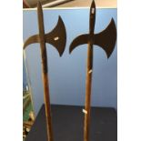 Pair of reproduction wooden shafted Halberds (182cm)