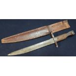 Canadian Ross Rifle Co, Quebec 1907 bayonet with 10 inch blade, two piece wooden grips stamped