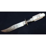 Small clip bladed knife by Alexander of Sheffield with 3 1/2 inch blade and white metal collar, with