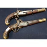 19th C French type percussion cap Service Pistol with brass mounts marked 18 (A/F) and another