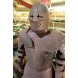 Reproduction steel Suit of Armour with enclosed visor helmet and feather plume (approx. 170cm high)