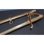 19th C British light cavalry sword with 31 1/2 inch blade, complete with ill fitting scabbard