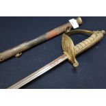 19th C Naval Officers Dress Sword with 31 1/2inch double part fullered blade, crowned anchor Naval