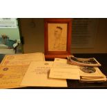 Collection of military ephemera including framed caricature picture, various paperwork including 'By