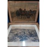 Gilt framed and mounted Victorian military print 'Saved by the Guns', and another similar 'Patient