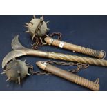 Two quality reproduction forge made Morning Stars and a twin handled double headed axe type