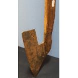 Early executioners style axe with offset head stamped with various punch and present marks, and
