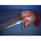 Scottish George V Officers full basket hilted sword with 32 inch double fullered blade with engraved