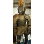 Reproduction steel Suit of Armour with enclosed visor helmet and feather plume (approx. 170cm high)