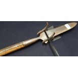 Late Victorian decorative broad bladed spear mounted on wooden ash shaft (overall length 182cm),