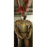 Reproduction steel Suit of Armour with enclosed visor helmet and feather plume (approx. 170cm high)