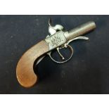 Early 19th C percussion cap flintlock conversion pocket pistol with 1 344 inch turn off barrel, with