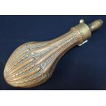 Brass and copper powder flask with embossed ribbed design