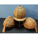 Reproduction steel lobster tail type helmet with face bar guard and side plates, and two steel