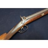 19th C percussion cap double barrelled sporting gun with 30 inch barrels and half stock with