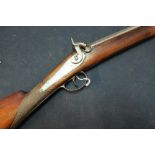 19th C percussion cap single barrelled sporting gun with half stage 27 inch octagonal barrel,