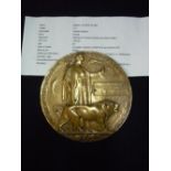 WWI bronze memorial plaque with research information to Alfred Charles Dring (Sherwood Foresters)
