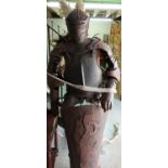 Reproduction Suit of Armour with fully enclosed helmet, complete with triangular Norman type