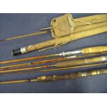 Allcocks Little Gem two piece split cane rod and a selection of other various assorted split cane