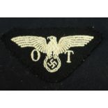 German Nazi cloth eagle badge 'OT' (Organisation Todt)
