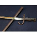 French 1878 bayonet with inscription to the back strap, 20 1/2 inch blade and complete with steel