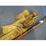 Collection of three vintage split cane salmon rods including steel centered No 9053 three piece cane