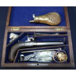 Mahogany cased percussion cap pocket pistol with 4 inch octagonal turnoff barrel, the top