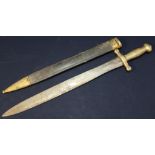 Mid 19th C French artillery gladius type sword with 19 inch blade complete with brass mounted