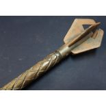 Quality reproduction/re-enactors medieval style Mace with wooden shaft and forge made wall hanging