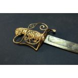 18th/19th C British Naval Officers Sword with 30 inch curved broad single fullered blade with traces