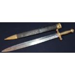 Mid 19th C French artillery gladius type sword with 19 inch blade engraved Chatelleraeult 1833, with