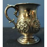 A Sheffield 1903 Walker & Hall silver hallmarked christening tankard engraved Dorothy, with embossed