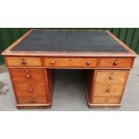 Large Victorian mahogany twin pedestal partners desk with inset writing surface (150cm x 132cm x