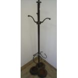 Unusual early 20th C brass hat, coat and stick stand with fluted central column and three stick