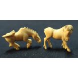 19th/20th C two small carved Chinese ivory figures of horses (height 3cm)